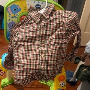 Starting Out Red and Green Plaid Button Down Shirt